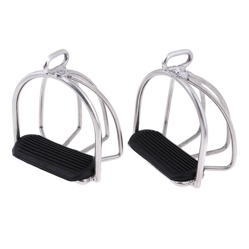 Milageto 2 Piezas Estribo de para Equitación Estribos para Monta Estribos de Acero Inoxidable Estribos con Protección de Jaula con Base de