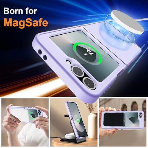 Image of ORETECH Magnetic for Samsung Galaxy Z Flip 7 FE Case Galaxy Z Flip 6, with [2 x Screen Protector] Translucent Back Non-Slip Shockproof Bumper Case for Galaxy Z Flip 7FE / 6 - Light Purple