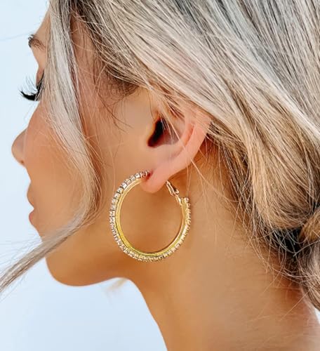 925 Sterling Silver Hoop Earrings Rhinestone Big Large Hoops Earrings for Women 30/40/50/60/70mm Sparkly Cubic Zirconia3