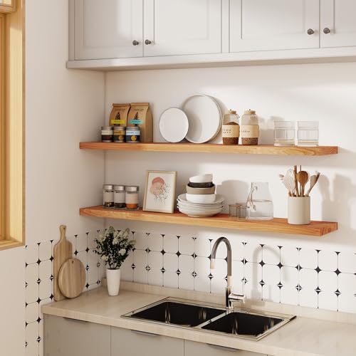 Image of Vivelove Elm Wood Floating Shelf 55x8 inch Set of 1, Natural