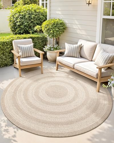 Color&Geometry Round Yellow Jute Rug Indoor Outdoor 6x6,8mm Hand ...