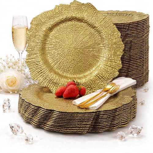 PAODIJO Gold Charger Plates bulk 50, 13" Gold Chargers for Dinner plates by PAODIJO - Used condition - US$70.39