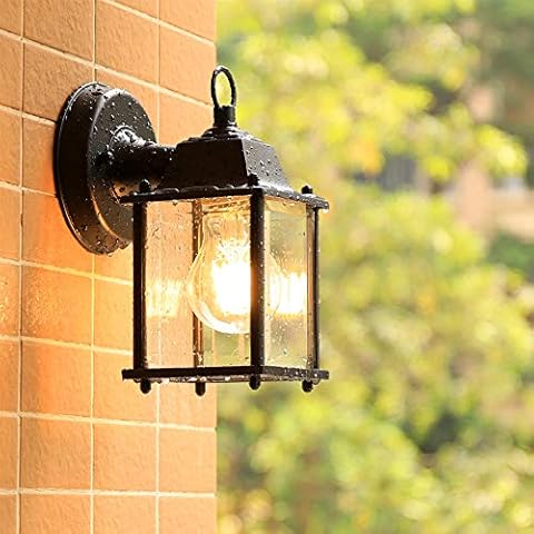 ChaoZan Black Glass Lantern Wall Light E27 Porch Indoor Outdoor Wall Sconce Wall Lamp Exterior Aluminum Retro Garden Lamp Fixture Metal IP65 Waterproof for Door Hall Patio Courtyard Balcony Hallway Cover