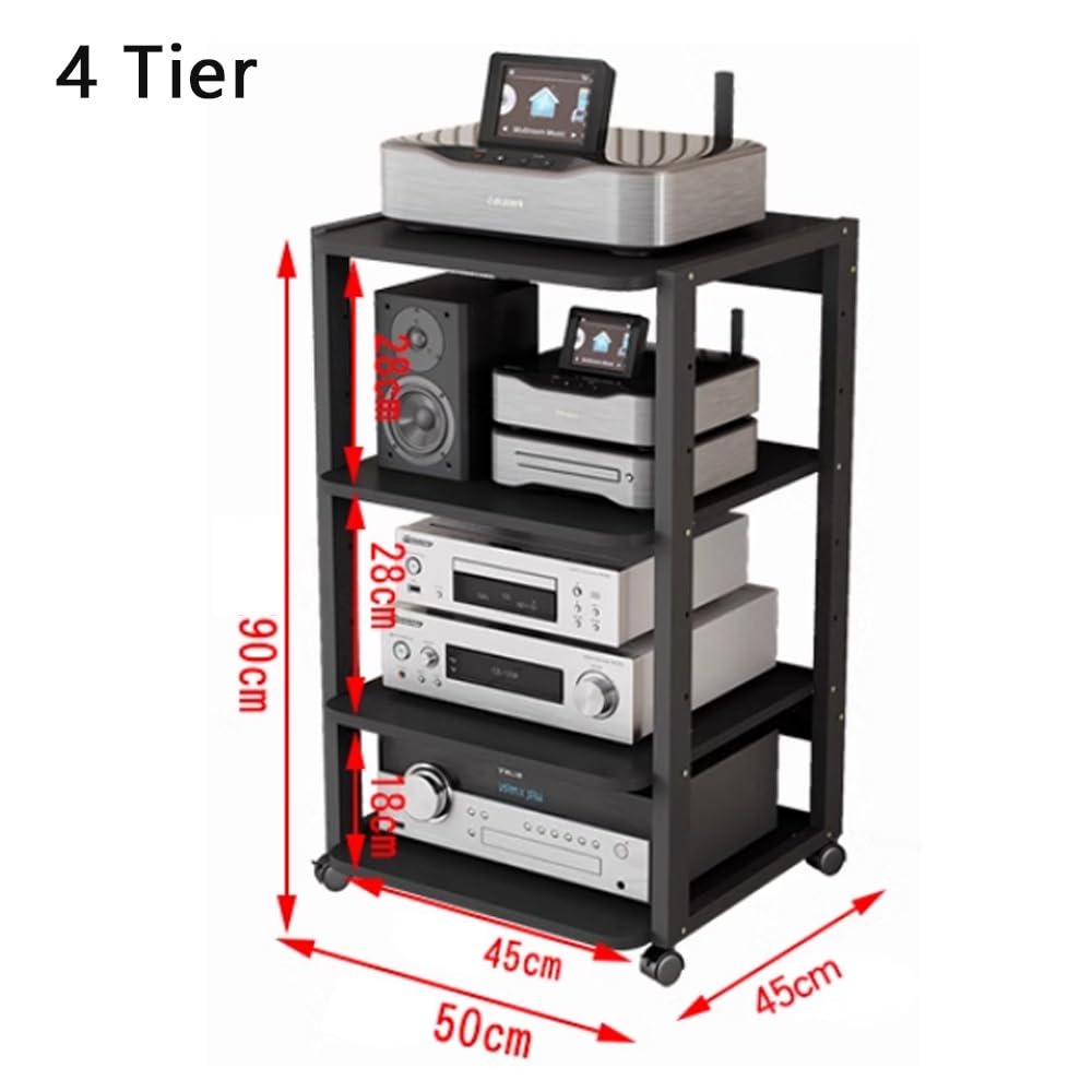 Armadietto portaoggetti rimovibile nero – Supporto AV a 4 livelli per DVD/CD/amplificatore – Elegante design aperto, altezza 90 cm, perfetto per l'installazione di home theater