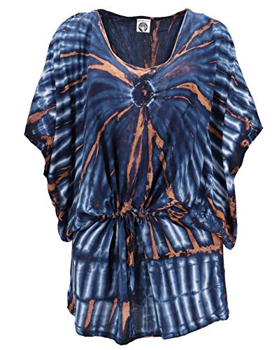 Guru-Shop-Tunica-de-Batiktunika-con-cintas-maxitunica-vestido-de-playa-talla-grande-para-mujer-color-azul-sintetica-talla-unica-blusas-y-tunica-ropa-alternativa-azulbeige-Tallaunica GURU SHOP Túnica de Batiktunika con cintas, maxitúnica, vestido de playa, talla grande, para mujer, color azul… | DeHippies.com