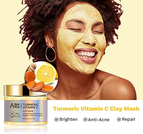 ANAiRUi Turmeric Vitamin C Clay Mask - Rose Facial Mask - Avocado Green Tea Mud Mask, SPA Facial Mask Set for Deeply Cleansing, Hydrating, Nourishing, Reduce Acne and Pores, 70g each/210g in total