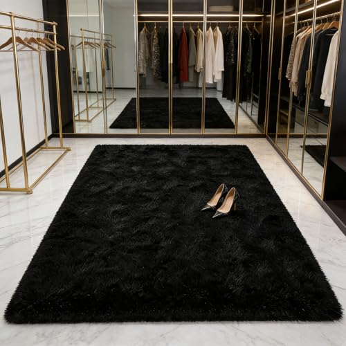 CUIMEI Tapis de Chambre 60 x 60 cm, Facile d'entretien, Haute Densité de Poils et Agréablement Doux Design, pour Chambre Tapis Salon Modern -, Noir