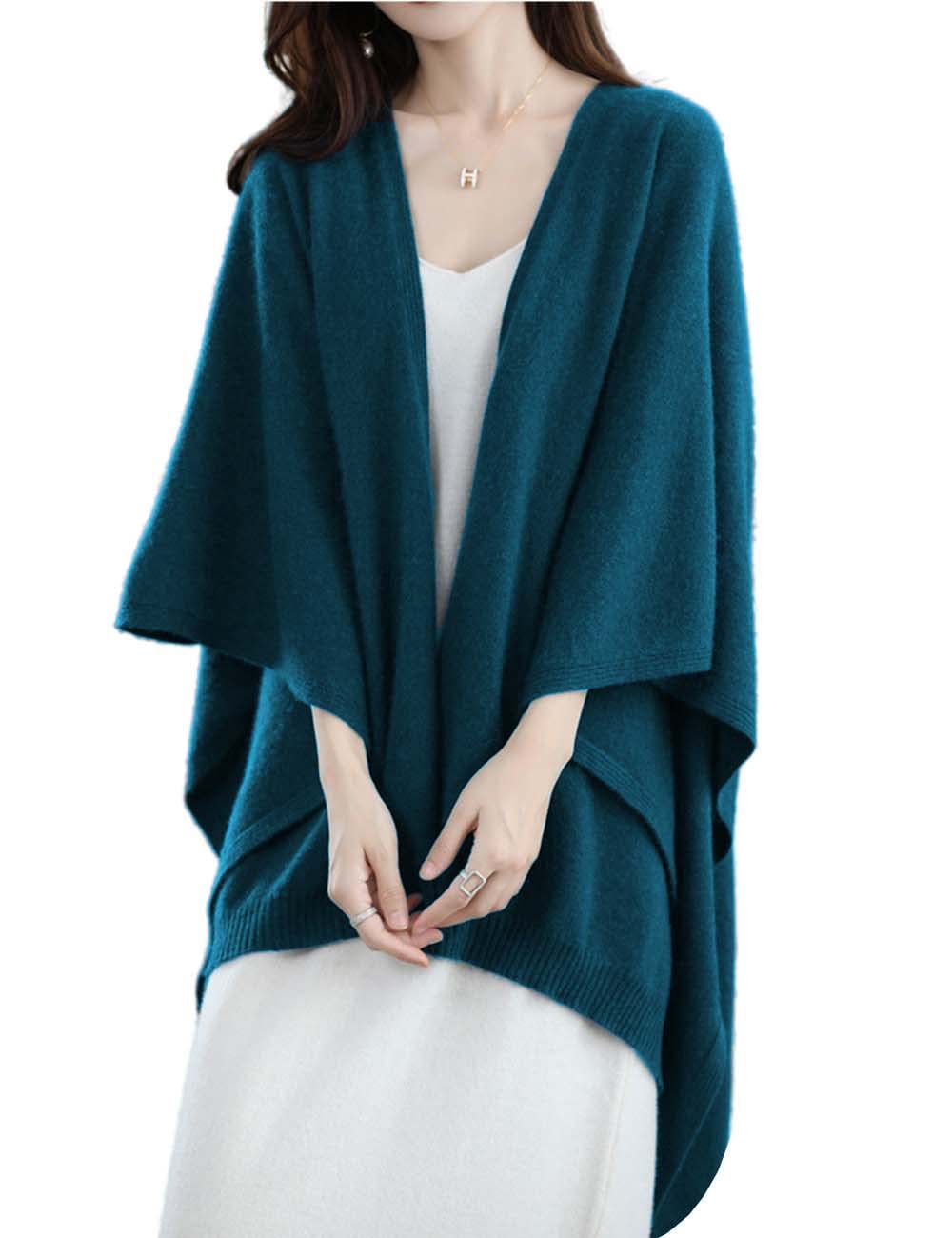 Cárdigan tipo chal para mujer, talla grande, 100 % lana merino, poncho para otoño e invierno, abrigo abierto