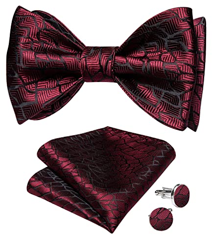 Image of DiBanGu Men Bow Tie Paisley Striped Self-Bow Tie for Men and Silk Woven Bowtie Pocket Square Cufflinks Wedding Party