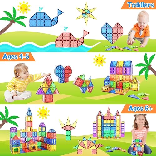 Image of ANVIE & ABEER Set of 60 Big (75mm) Magnetic Building Tiles for Kids, Educational Stacking Blocks for Boys Girls, Magnets Construction Toys, (Big Tiles Set of 60 PCS)