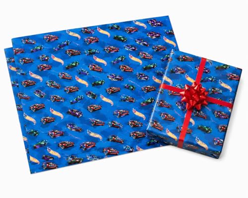 Hot Wheels Wrapping Paper for Boys Birthday Gifts Official Hot Wheels Gift Wrap with 2 Sheets & 2 Tags