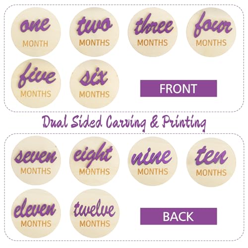 Image of LIOUCDB 3D Baby Monthly Milestone Cards Sign, 6 Pack Double Sided Baby Announcement Sign, Newborn Photography Props, 1-12 Months Milestone Wooden Circles for Boy and Girl