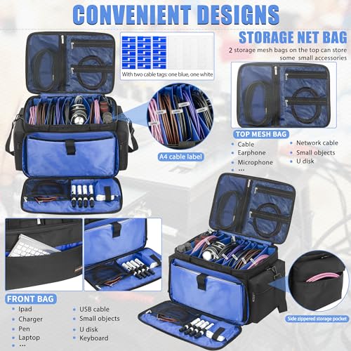 image for AKOZLIN Cable File Bag with Detachable Dividers, DJ Gig Bag Cord Organ