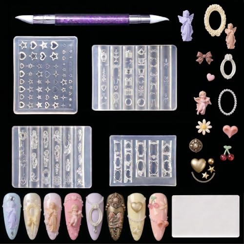 Look Y2K creativo senza studio:Questo set per unghie con stampini e stampi in silicone per unghie in gel 3D porta i modelli Y2K direttamente sulle tue unghie. Con i modelli per stamping, è facile creare design accattivanti a casa senza stress da professionista
