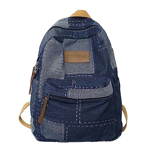 JHTPSLR Denim Patch Preppy Backpack Vintage Aesthetic Cowboy Street Book Bag Blue