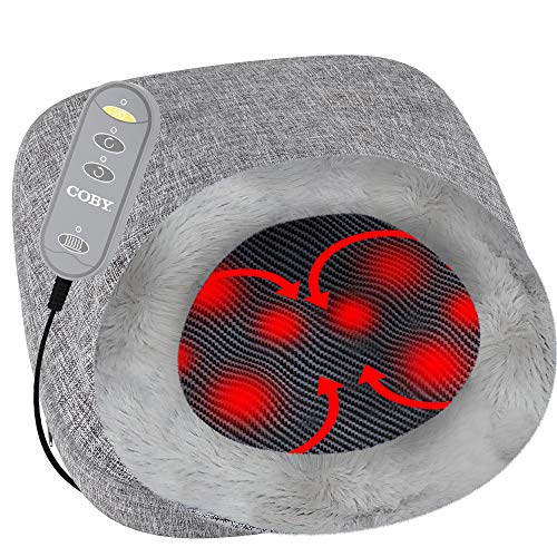 Coby Shiatsu Massager with Heat Deep Tissue Kneading Therapeutic Cushion Massage Pad & Foot Cover for Upper/Lower Back & Feet 3D Rolling Balls & Infrared Heat for Targeted Full Body Pain Relief, Gray, 1 Count