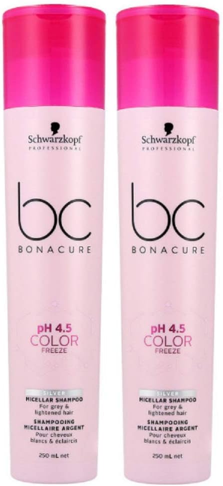 Professional pH 4.5 Color Freeze Silver Micellar Shampoo Bonacure for Grey and Light Hair 250 ml, Pack of 2