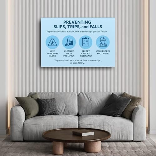 Workplace Safety Poster Slip Trip and Fall Prevention Guide Wall Art for Office Break Room Factory Floor Restaurant Decor(Framed,12x18inch(30x45cm)) [3]