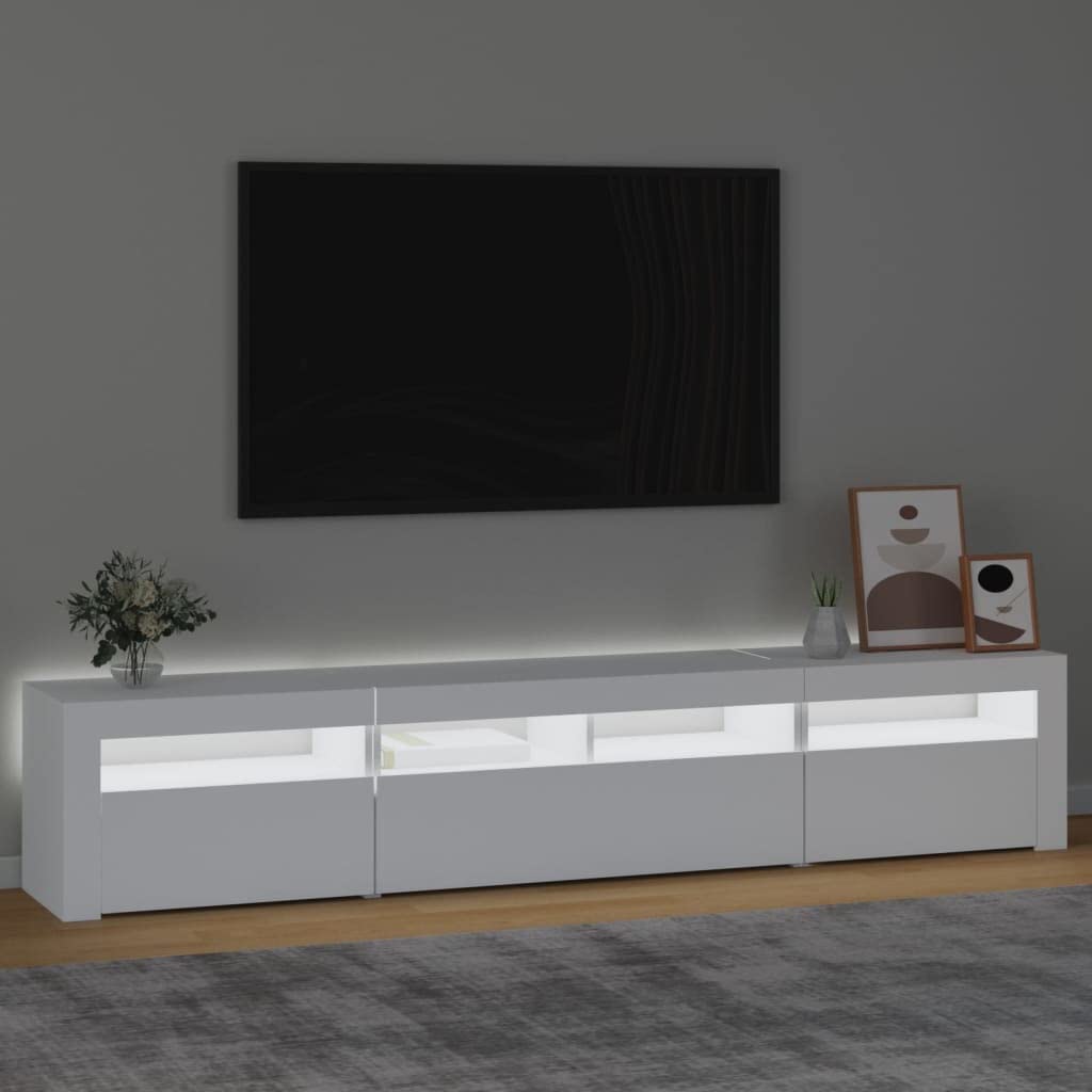 Mueble de TV con luces LED, color blanco, mueble de TV, aparador, 210 x 35 x 40 cm