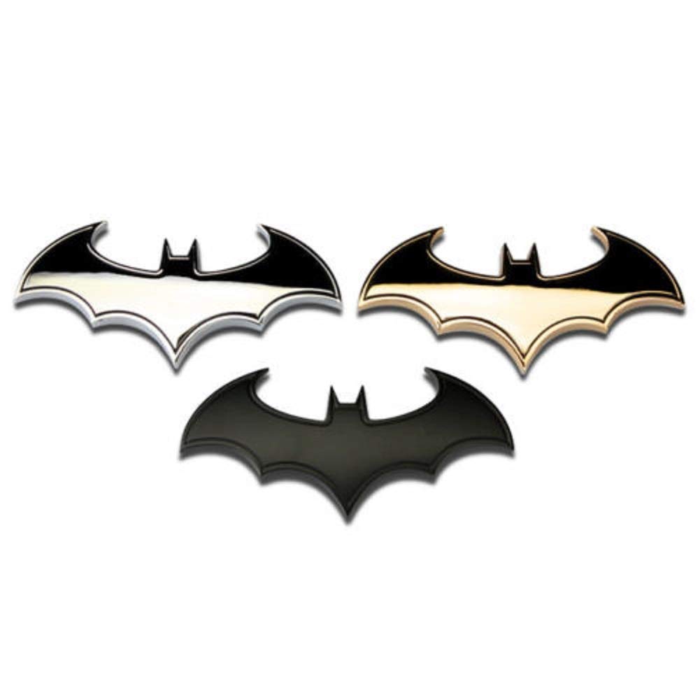 3D Chrome Metal Bat Car Logo Car Sticker Batman Badge Emblem Tail Sticker Fashion, black, One size