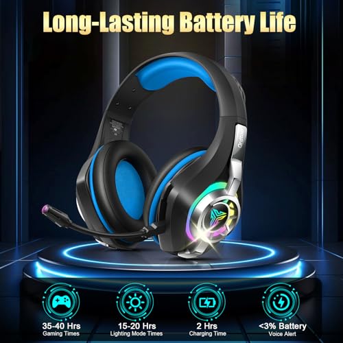 2.4GHz Wireless Gaming Headsets for PS5/PS4/Switch, RGB Noise Cancelling Over-Ear Headphones with 7.1 Surround Sound, 40mm Drivers, Bluetooth 5.4, 276g Ultraligero, Memory Foam, 45H Gaming Headphones by Ordtop - Image 8