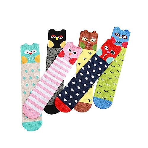 6 Pairs Cute Cartoon Animal Knee High Socks for Kids Girls Cotton Long Socks Dress Socks 3-12 Years Old2