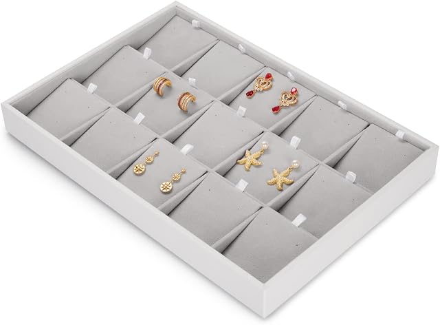 Oirlv Stackable Earring Display Tray With Removable Earrings Cards 15 Grids Jewellery Drawer Organizer Showcase Display Trays Holder For Women Girls Earring/Ear-drop/Ear nail