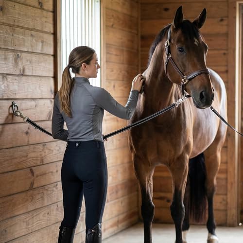 Angetra 2-Pack Cross Ties for Horses (44\"-78.7\") - Adjustable Heavy Duty Reflective Equine Trailer Tether with Panic & Bull Snap, 360° Anti-Tangle Grooming Straps, Equestrian Barn Equipment (Black) - Thumbnail 7