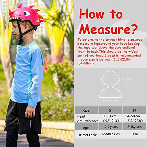 Youth Kids Bike Helmet, Adjustable and Multi-Sport for Child Boys and Girls, 2 Sizes for Kids Age 8-10-12-14 (Red Dinosaur, Medium)