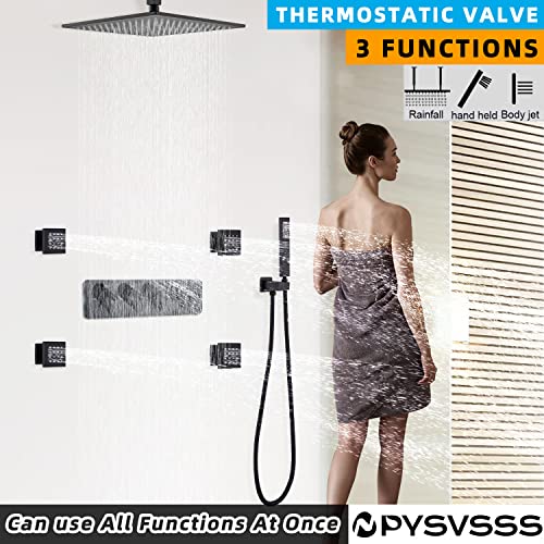 Npysvsss 3 Way Shower Diverter Thermostatic Valve, Brass Construction With Tempered Glass Panel, 3 Outlets Multi Function Thermostatic Shower Valve Control Flow And On-Off Simultaneously, Matte Black #TOP5