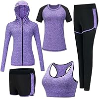 ZETIY Conjuntos de Chándal Mujer 5 Piezas Traje de Yoga Completo