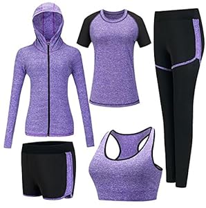 ZETIY Survêtement de Fitness Femme 5 Pieces Costumes de Sport Yoga Fitness Tenue de Sport Sportswear pour Gym Jogging Athletisme - Alto - XL