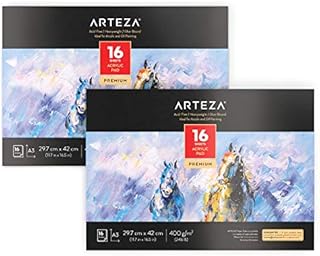 Arteza Acrylic Paper Pad, A3 (29.7 x 42 cm), Set of 2, Heavyweight Art Pad (400 GSM) with 16 Textured Sheets for Acrylic and Oil Painting