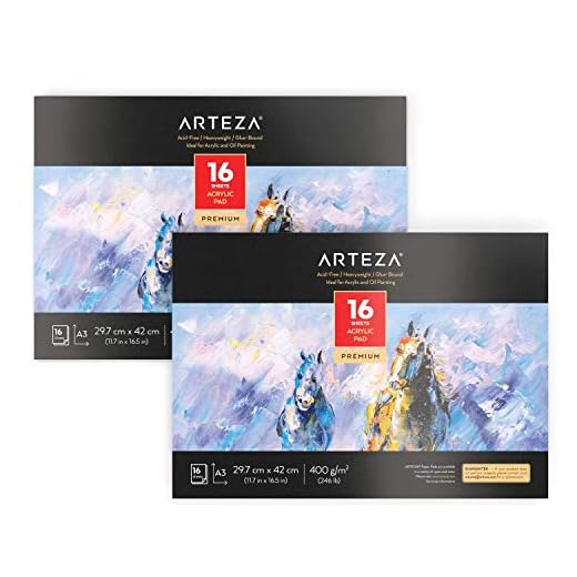 ARTEZA Blocs de dibujo para pintura acrílica | Tamaño A3 | Pack de 2 | 16 hojas x 2 | Papel de pintura grueso (400gsm) | Cuadernos para pintar con acrílicos y al óleo