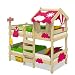Produktbild WICKEY Etagenbett CrAzY Daisy Kinderbett Hochbett mit Dach, Fenster, Kletterleiter und Lattenboden, pinke Plane, 90x200 cm