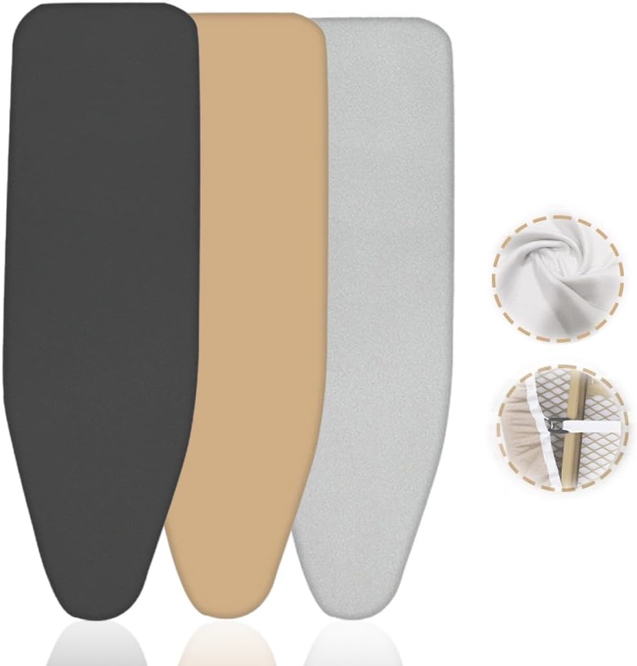 Heat Resistant Ironing Board Cover and Pad Cotton Ironing Board Replacement Pad with Thick Padding 49x18 54x15 54x18in Drawstring Tightening Iron Board Cover(Silver Gray,124x45cm/4