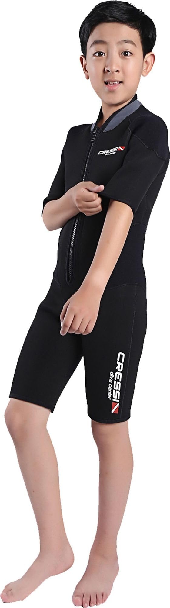 Cressi Endurance Kid Shorty Wetsuit 3 mm, Muta Shorty con Zip Sternale, Neoprene 3 mm Nero, Unisex Bambini e Ragazzi