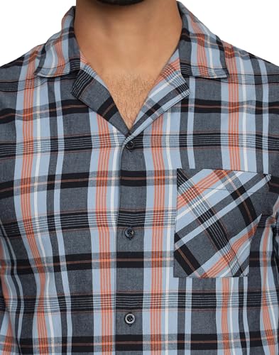 Image of B STORIES Men's 100% Cotton Full Sleeve PJ Set - Checkered Nightwear Set | Soft Loungewear | Comfortable Sleepwear | Stylish Casual Home Wear Shirt & Pant (S-XXL)