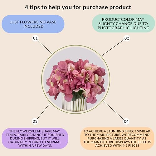 Image of Art Street Artificial Pink Hydrangea Flower Stick for Vases| Faux Flowers| Ideal for Home Decor, Items for Living Room, New Year Decor| 6 Head Flower|Size: 18 Inch (Set of 1)