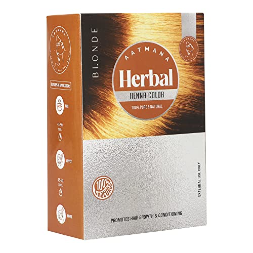 AATMANA Color De Cabello De Henna Rubia, Blonde A Base De Hierbas Con La Bondad De 9 Hierbas | Make Hair Soft & Shiner Color De Cabello Natural Para Hombres Y Mujeres 100g