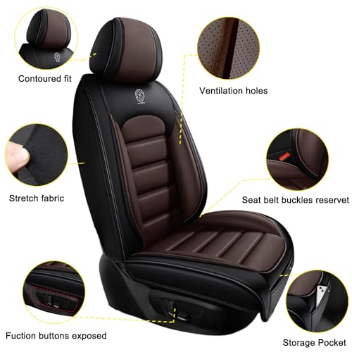Image of 2 Seat Covers for Hyundai Santa Fe XL 2001-2024,Premium Nappa Leather Car Seat Covers Car Seat Cushions,Waterproof Soft Seat Covers for Cars,Interior Accessories with Airbag（Standard-Black&Coffee）