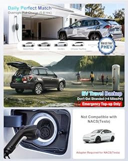 EVDANCE EV Charger Level 1 - Portable J1772 Charger with 25FT Charging Cable, Electric Car Charger for Home, 16A 240V NEMA 6-20 & 12A 110V NEMA 5-15 Plug-in Hybrid Car Charger, IP66 Waterproof