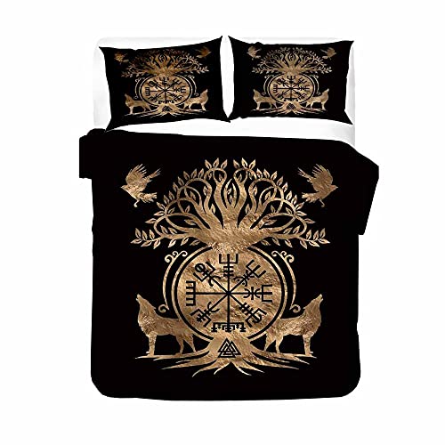 SLLDMZY Parure De Lit 3 Pièces Totem Marron Housse De Couette en Microfibre Douce avec Fermeture Éclair pour Adultes Vikings Housse De Couette 220 × 240 Cm avec 2 Taies d'oreiller 50 × 75 Cm
