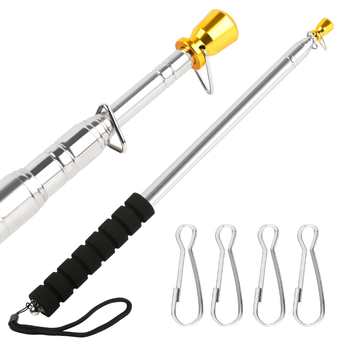 Telescopic Handheld Flagpole 9.8ft/3m Telescopic Flag Pole, Retractable Banner Poles Portable Tour Guide Flag Poles Pointer Stainless Steel Handheld Teaching Pointer Stick with Anti-Slip Grip 4 Clips