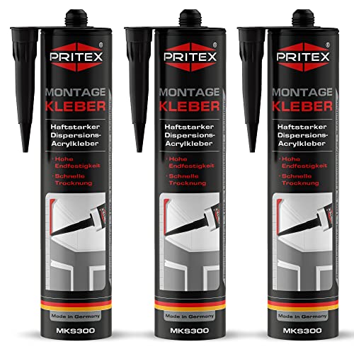 PRITEX - Montagekleber weiß | 3 x 300 ml | Styroporkleber | Baukleber | Leistenkleber Kleber Cover
