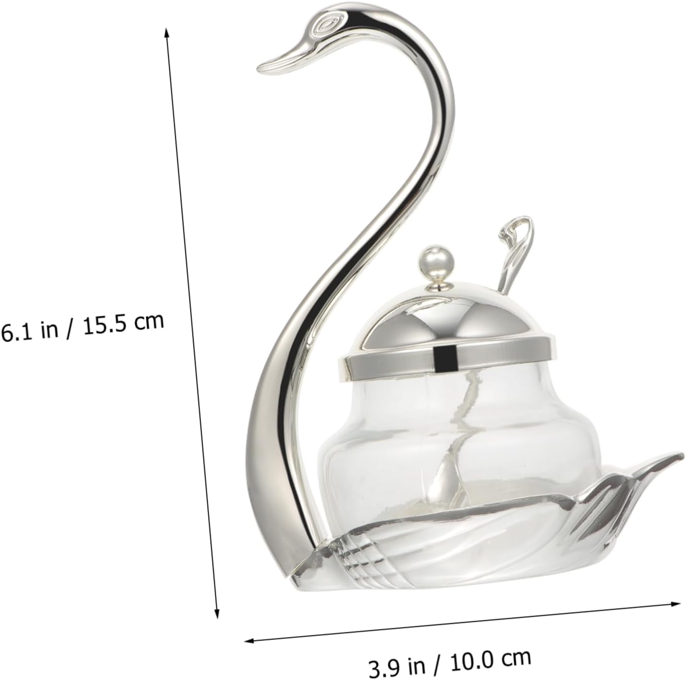 SHOWERORO Swan Shape Glass Condiment Pot with Spoon Holder for Sugar Spices