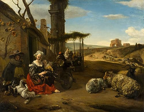 Impression d'affiches paysage italien avec auberge et ruines antiques