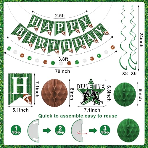 Football Birthday Party Decorations Pre-Strung Happy Birthday Banner Green Brown White Honeycomb Balls Football Themed Hanging Swirls Circle Dots Garland for Sport Football Birthdays Party Decor - Image 4