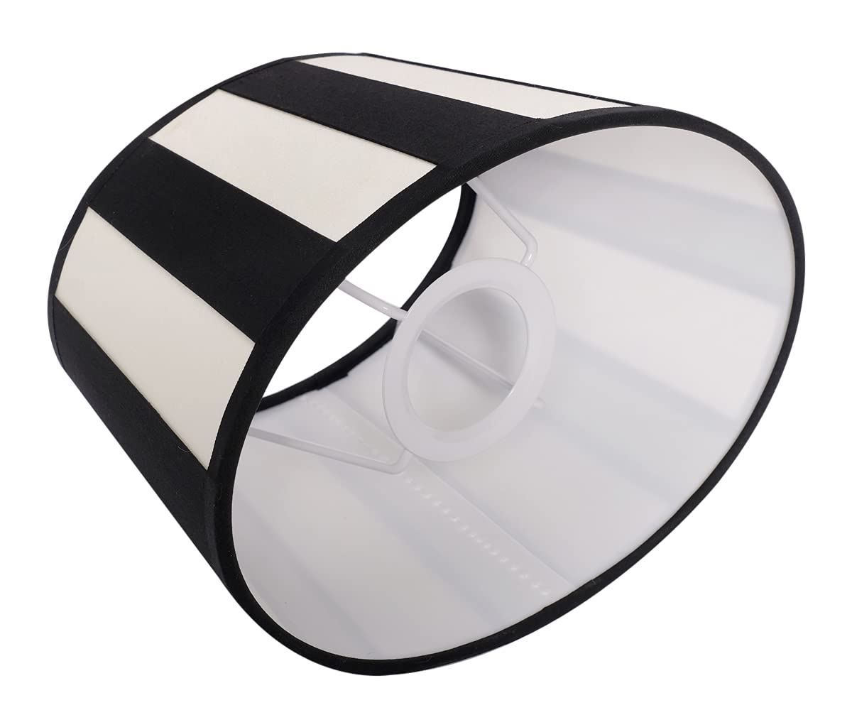 Designerski klosz lampy w paski w paski do oprawy E14 E27 w paski designerska lampa stołowa owalna okrągła materiał (owalny: 26 x 16 x 17 cm, czarno-kremowy)