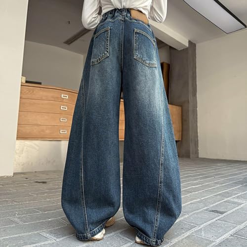 Wide Leg Jeans for Youth Girls Baggy Elastic High Waist Washed Streetwear Denim Pants Kids Girls Loose Casual Trousers4